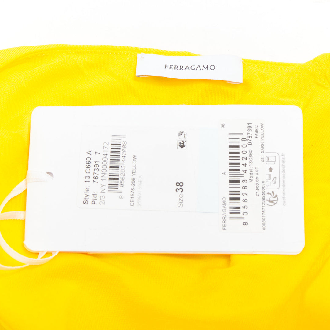 FERRAGAMO Maximilian Davis 2023 Runway yellow asymmetric ruched dress IT38 XS
