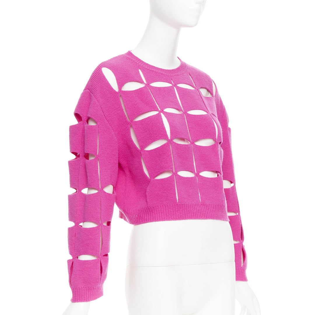 VALENTINO 2022 Pier Paolo Piccioli pink virgin wool cut out crop sweater S