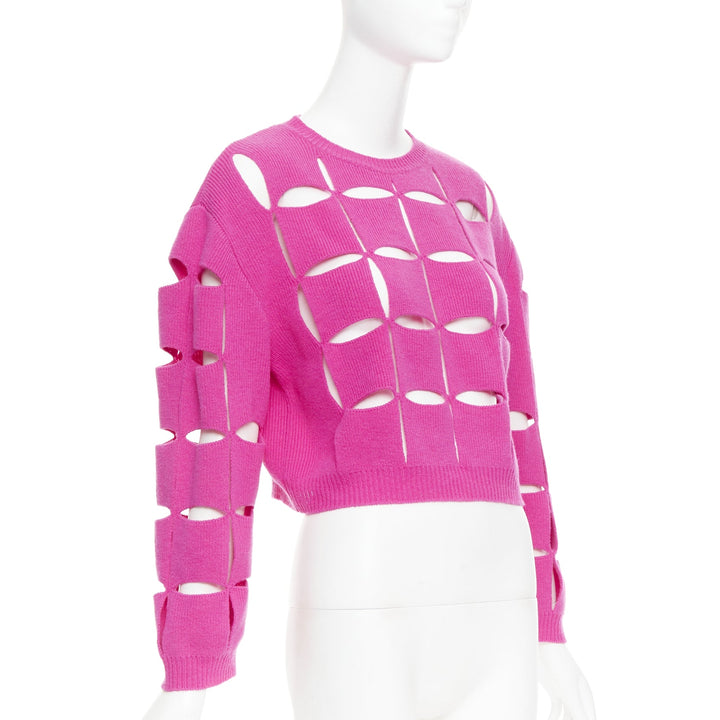 VALENTINO 2022 Pier Paolo Piccioli pink virgin wool cut out crop sweater S