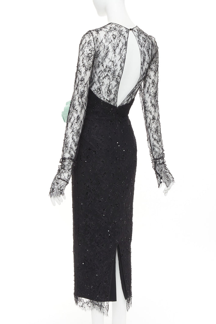 ALEXANDRE VAUTHIER COUTURE AW2019 Runway green rosette crystal lace dress