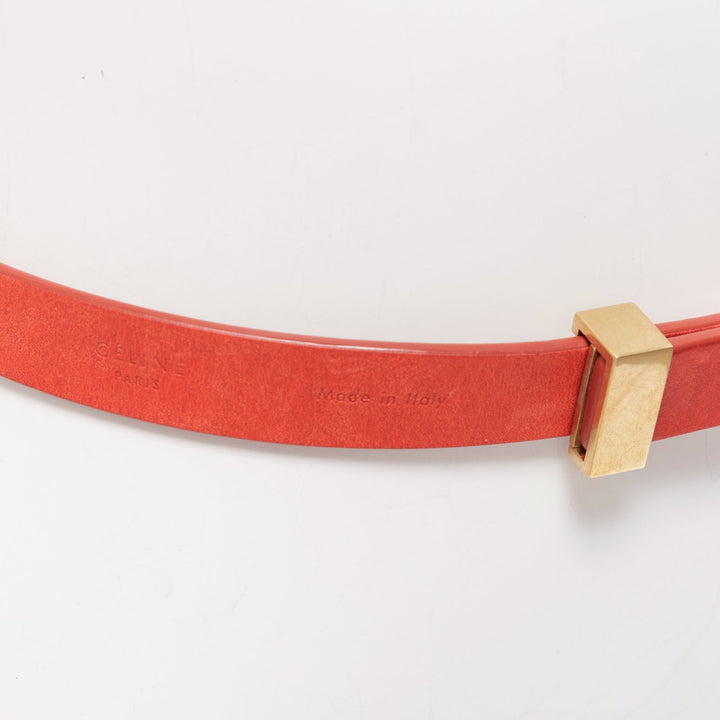 CELINE Phoebe Philo red smooth leather gold metal bar skinny belt XS