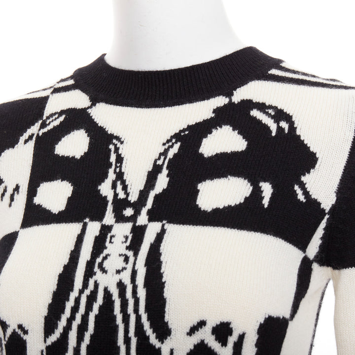 HERMES Brides de Gala 100% Scottish cashmere black white intarsia sweater FR36 S