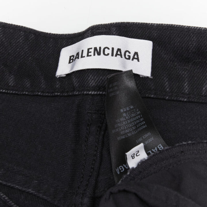 BALENCIAGA black washed denim exposed buttons 5-pocket high waisted jeans 28"