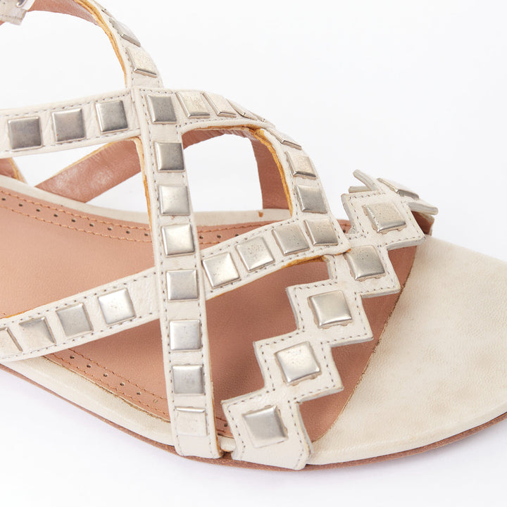 ALAIA silver square studded nude leather flat gladiator sandals EU36.5