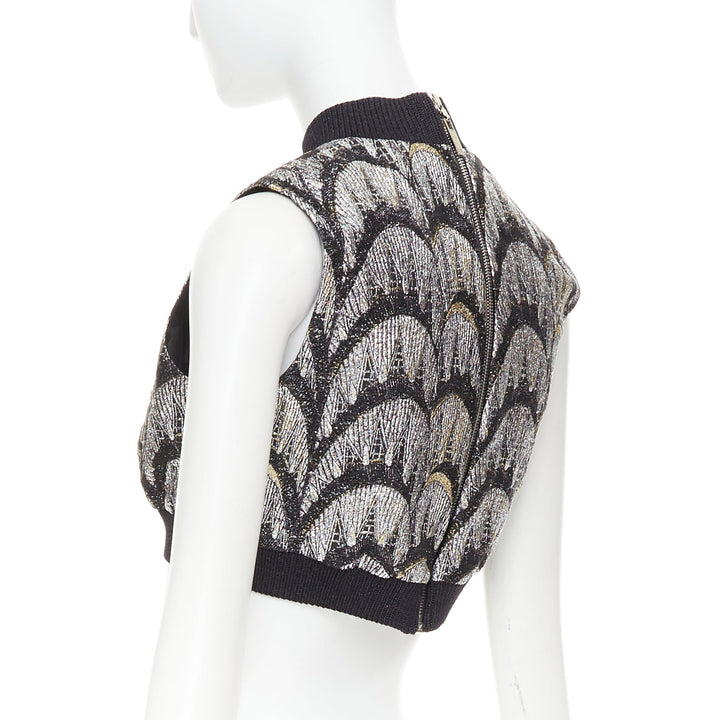 LOUIS VUITTON 2024 Jacquard Crop silver black metallic arch embroidered top FR38