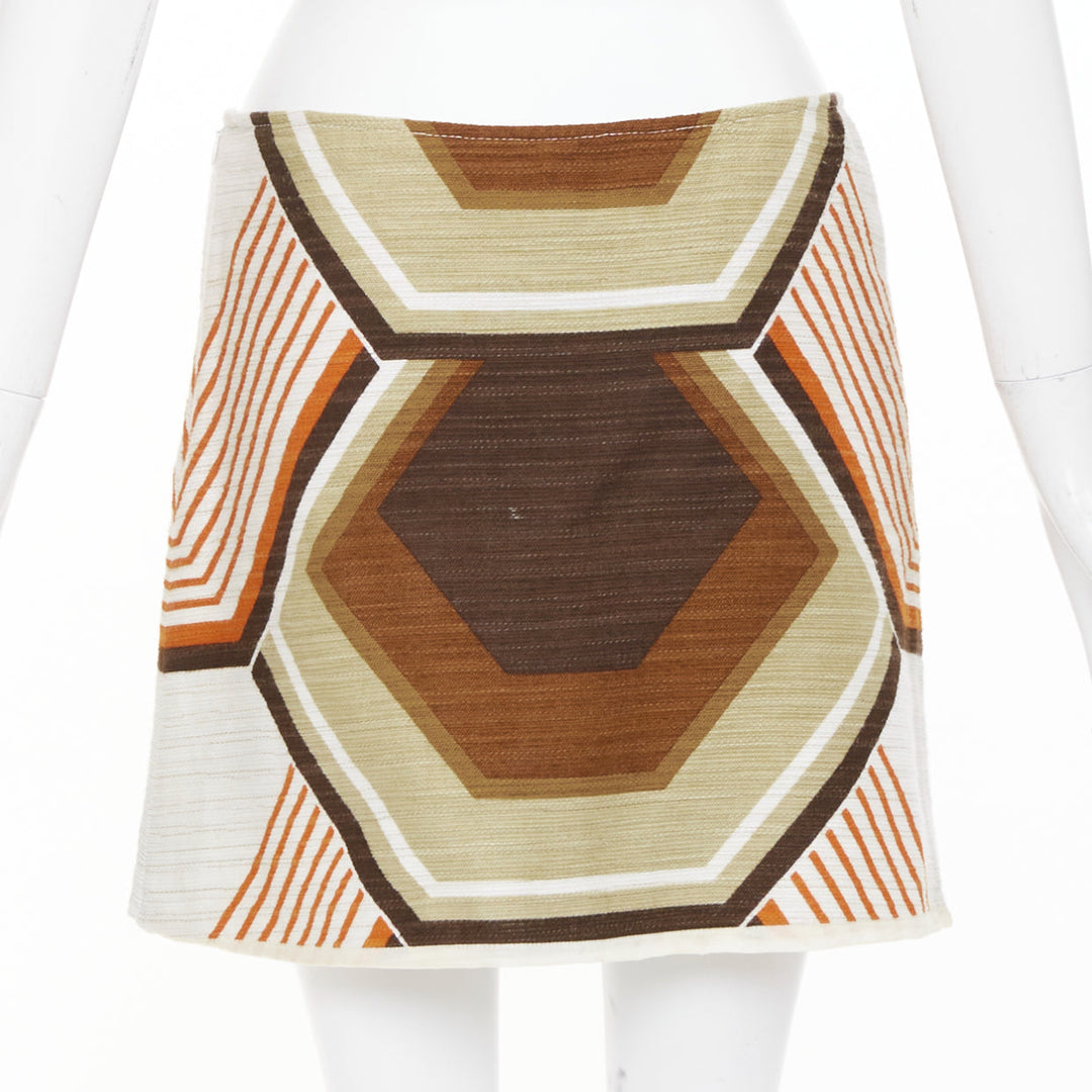 MIU MIU geometric textured cotton linen embellished plate mini skirt IT40 S