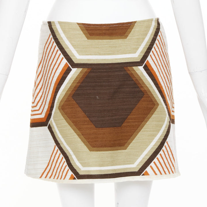 MIU MIU geometric textured cotton linen embellished plate mini skirt IT40 S