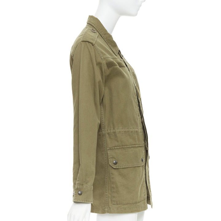 SAINT LAURENT 2015 army green cotton linen pocketed military jacket FR34 S