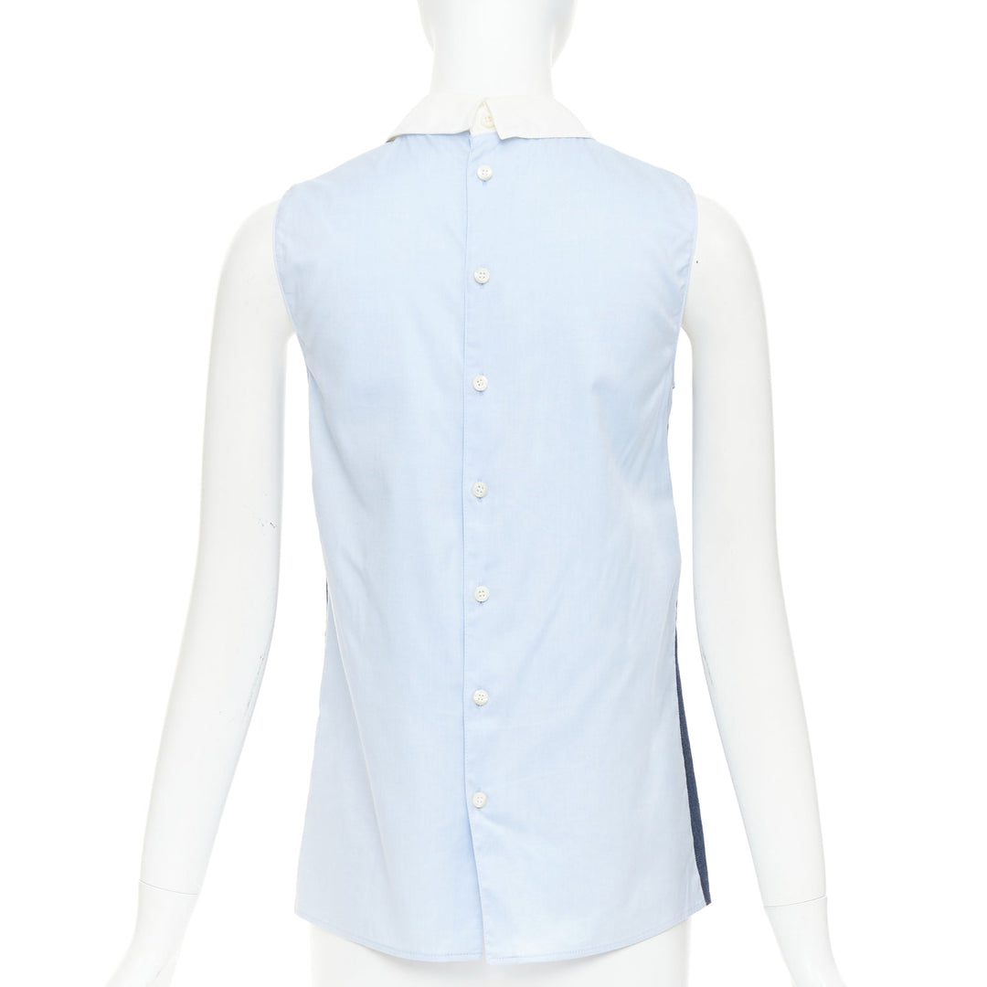 MIU MIU 2015 blue denim patchwork white collar pocket tunic shirt top IT38 XS
