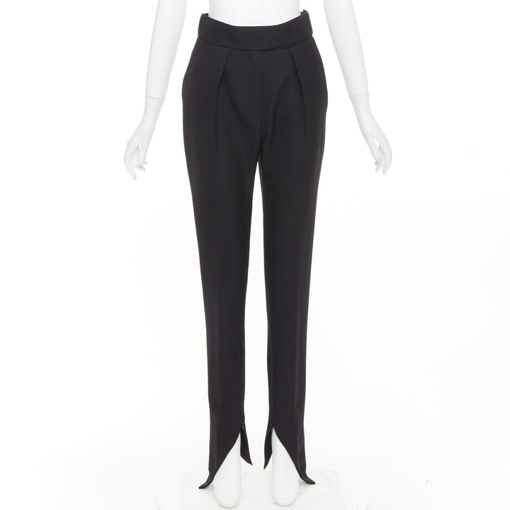 ALEXANDRE VAUTHIEr COUTURE black wool crepe dart pleated curved hem trousers