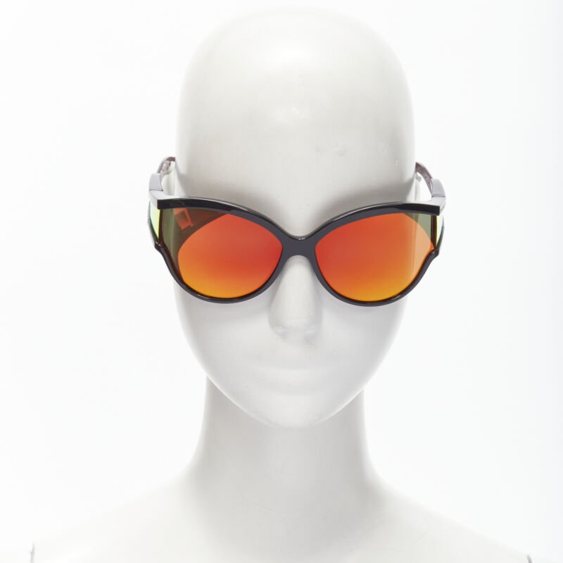 BALENCIAGA DEMNA BB0038S black mirrored orange wrap shield sunglasses
