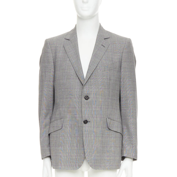 ETRO grey purple houndstooth single breasted flap pocket blazer IT52 XL