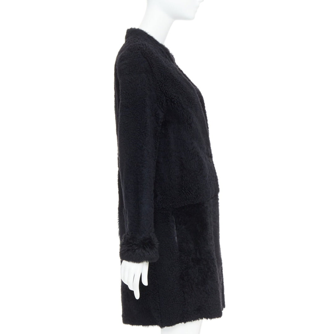 KARL DONOGHUE black lambskin shearling fur single button long coat L