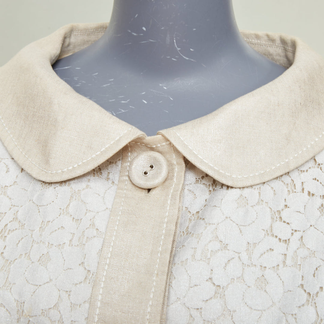 ESCADA 1990s vintage beige silver metallic lace peter pan collar jacket IT44 L