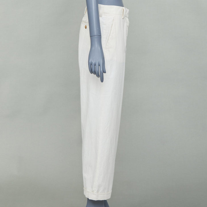 MIU MIU 2023 beige cotton back logo applique straight leg pants IT36 XXS