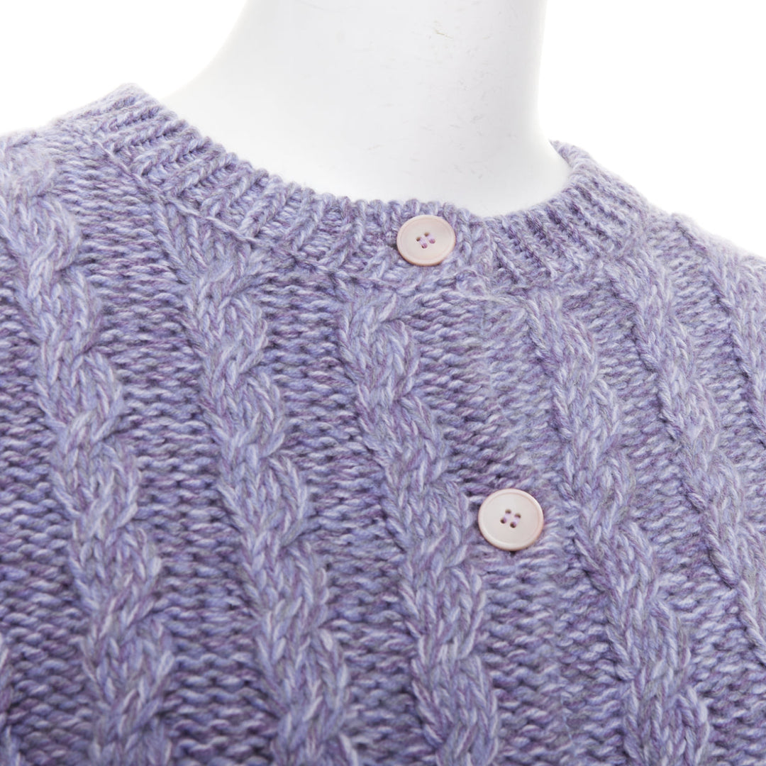 MIU MIU 2023 melange purple cashmere virgin wool cable knit cardigan IT38 XS