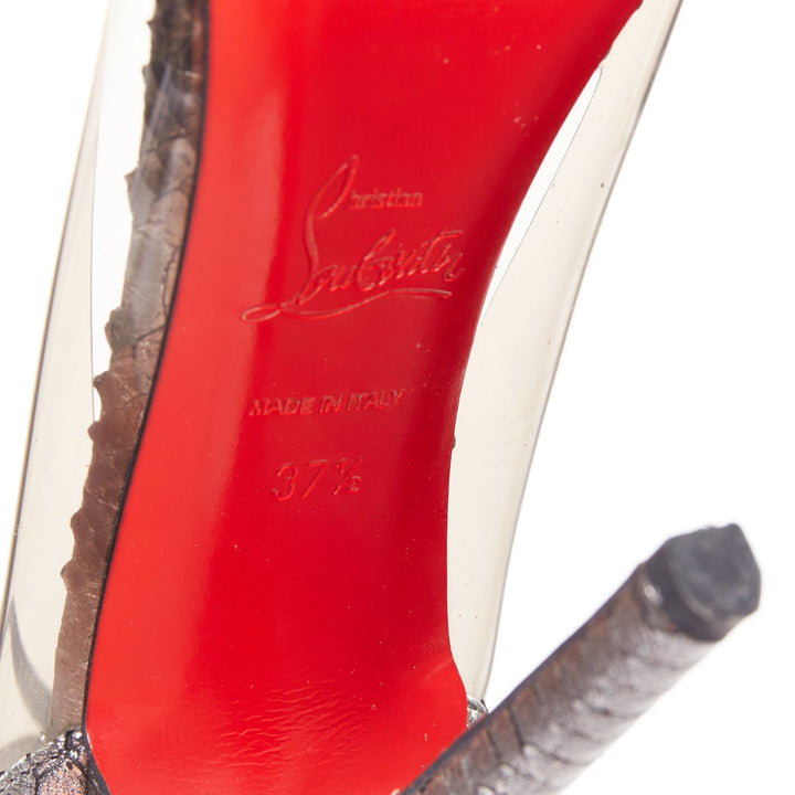 CHRISTIAN LOUBOUTIN Un Bout 120 metallic lame silver watersnake PVC pumps EU37.5