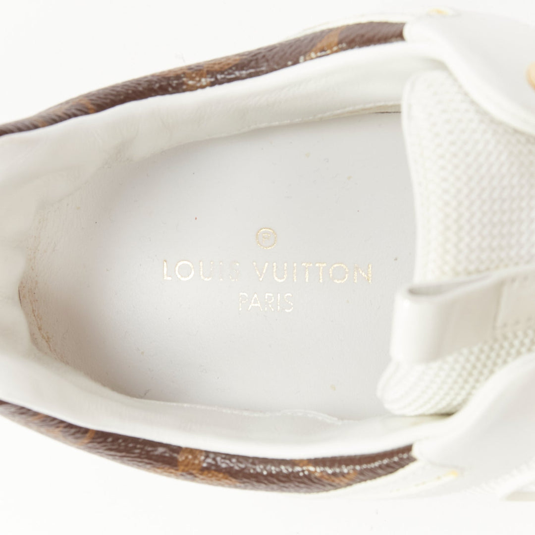 LOUIS VUITTON Run Away brown LV logo monogram white leather chunky sneakers EU38