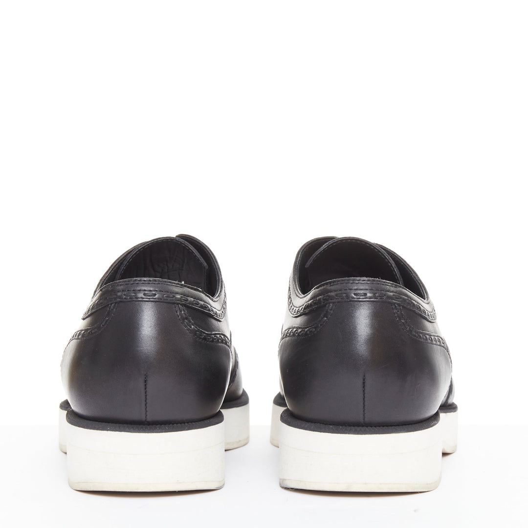 BOTTEGA VENETA black leather white midsoles perforated platform brogue shoe EU43