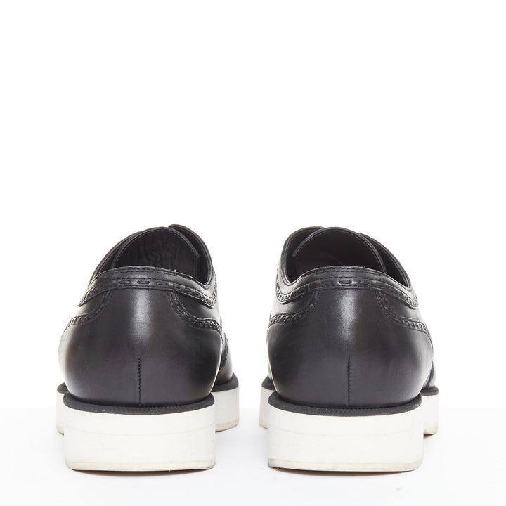 BOTTEGA VENETA black leather white midsoles perforated platform brogue shoe EU43