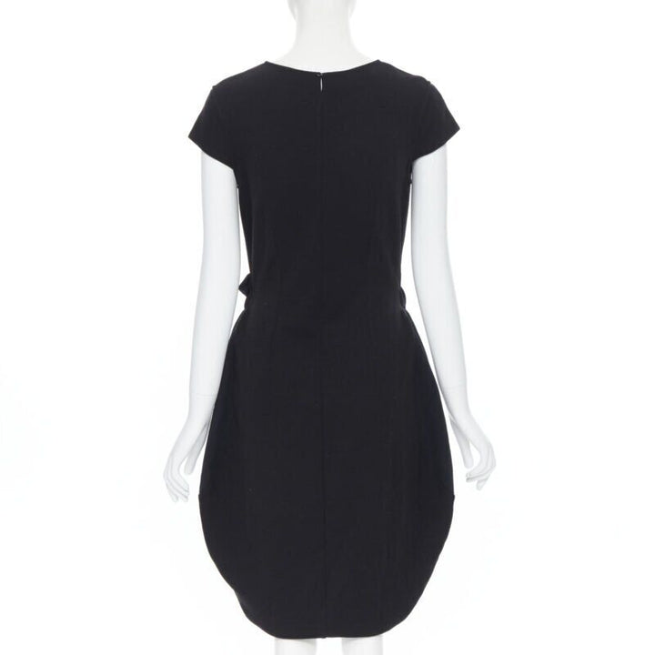 YVES SAINT LAURENT AW09 black cap sleeve ruched tie front bubble hem dress FR38