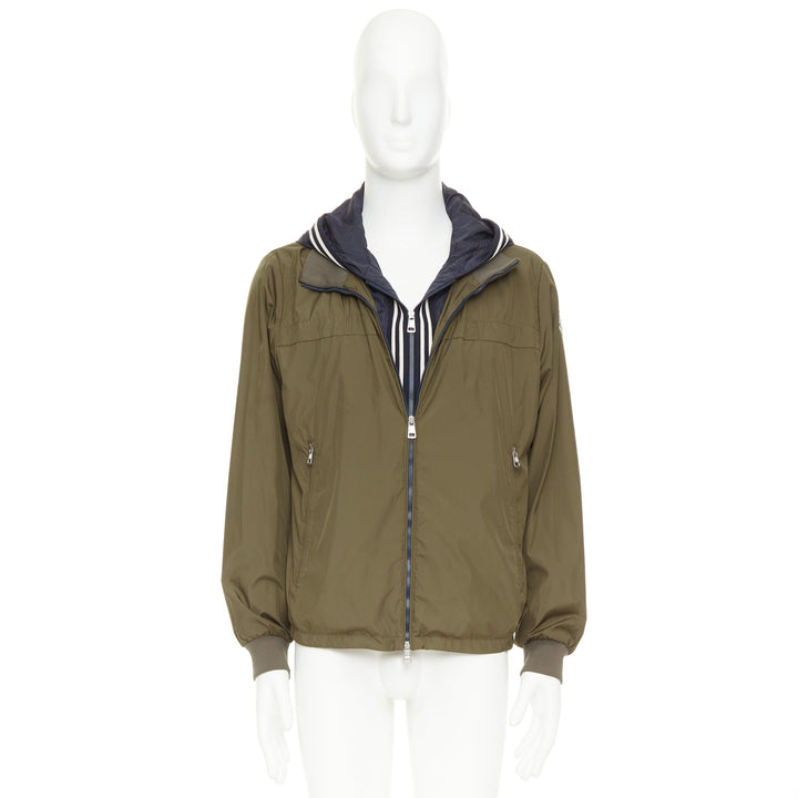MONCLER Albert Giubbotto khaki green blue nylon layered hooded windbreaker Sz3 L