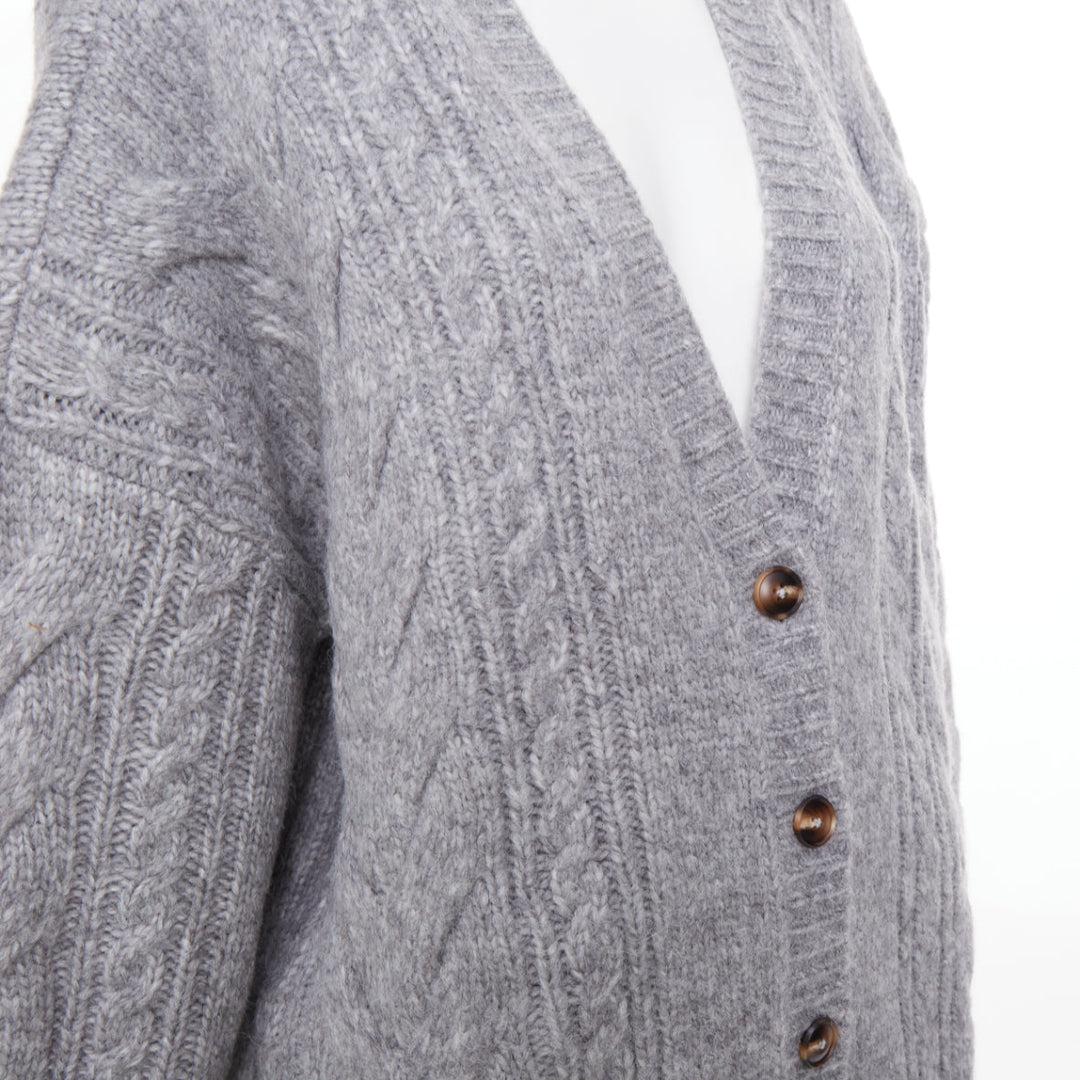 HELSA Serena grey oversized cable knit melange horn button chunky cardigan XS