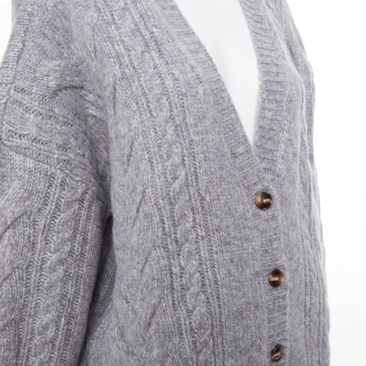 HELSA Serena grey oversized cable knit melange horn button chunky cardigan XS