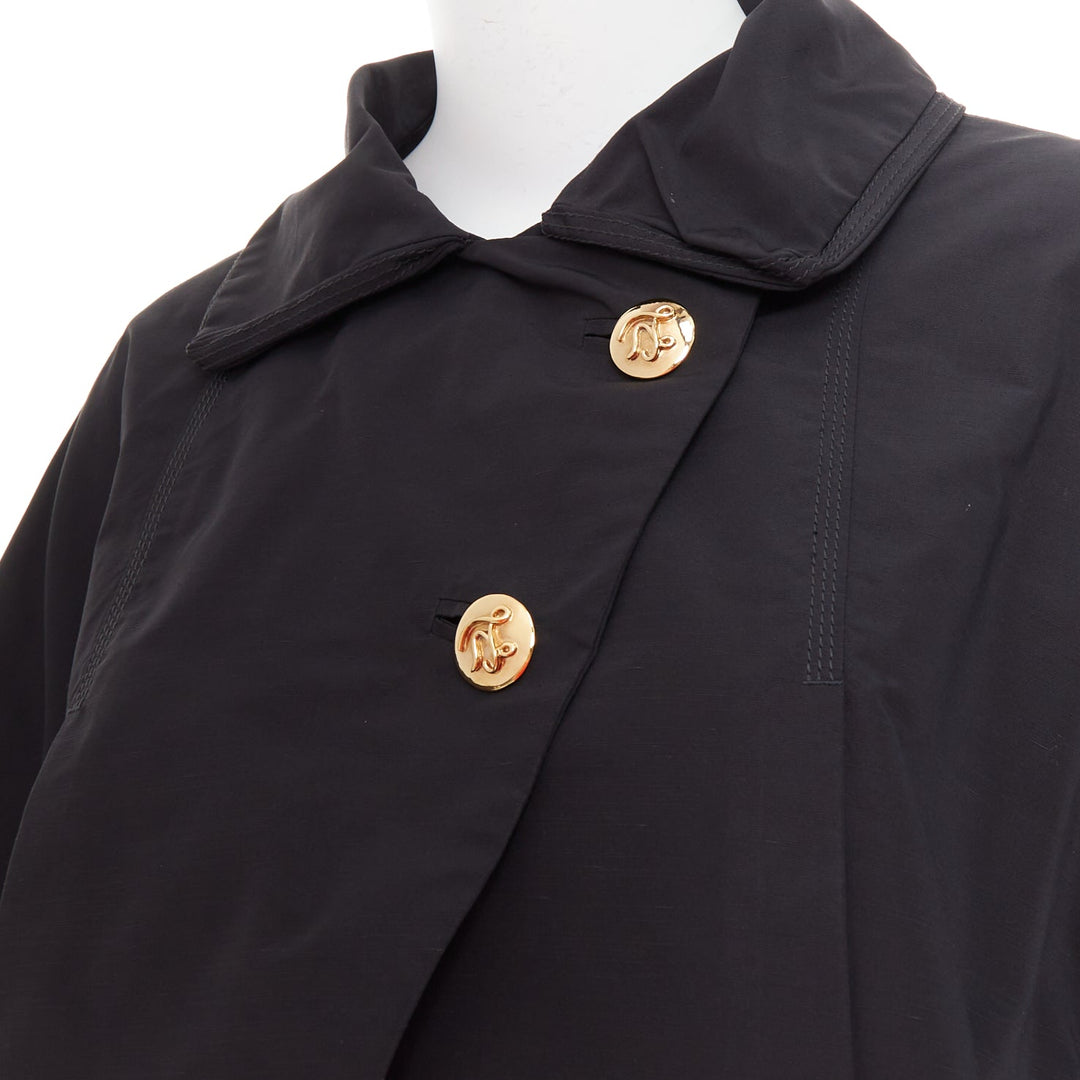 LOUIS VUITTON black georgette gold italic LV buttons cropped jacket FR34 XS