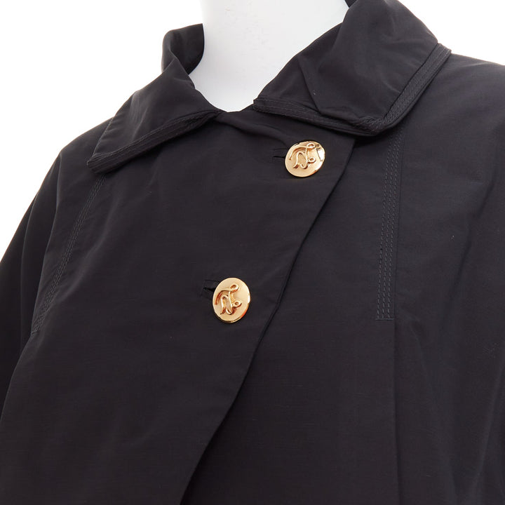 LOUIS VUITTON black georgette gold italic LV buttons cropped jacket FR34 XS