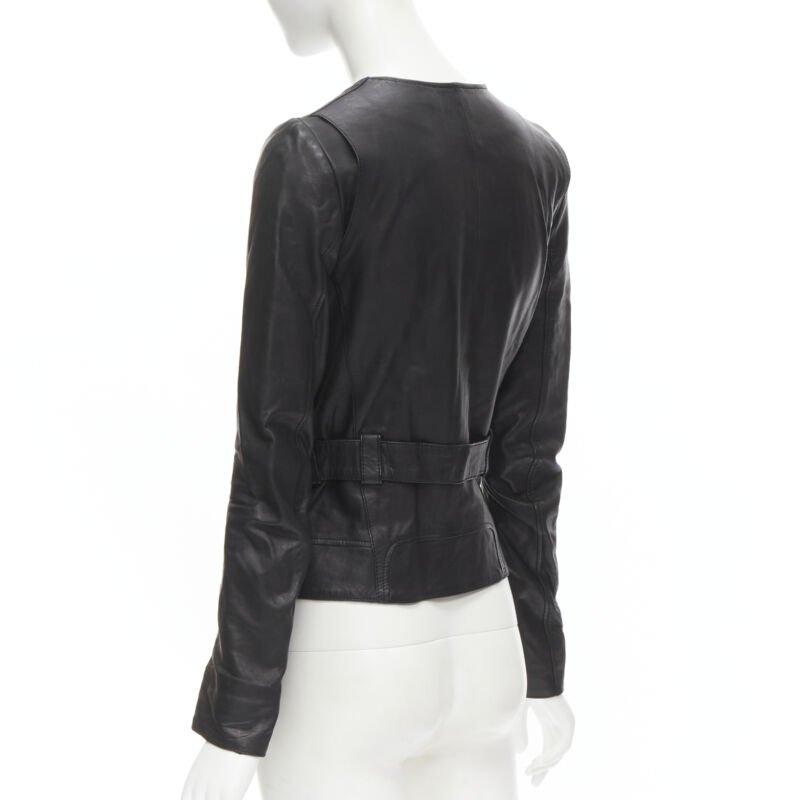 BALENCIAGA 2009 black lambskin leather asymmetric collar biker jacket FR36 XS