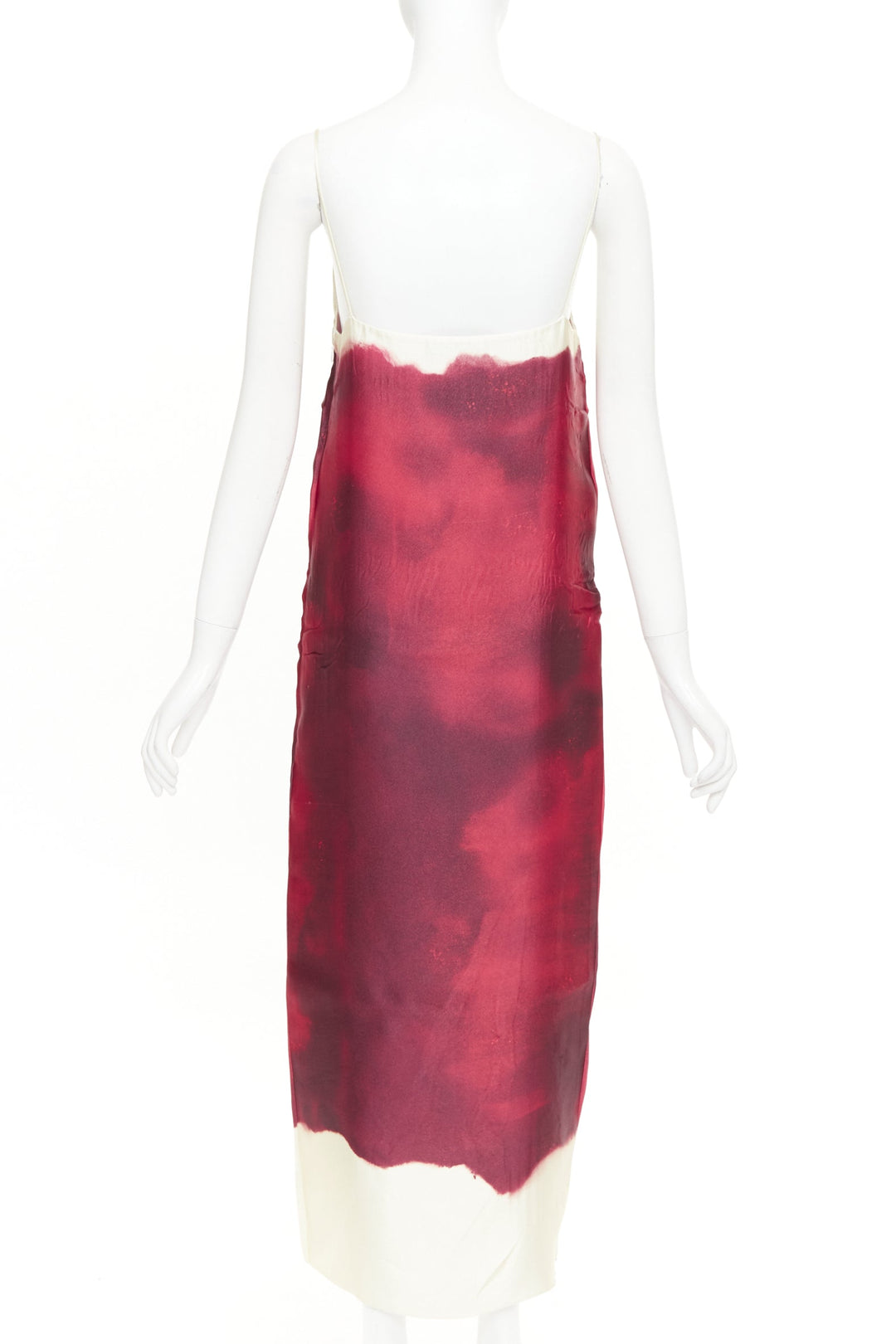 PRADA 2023 Runway red paint effect trompe l'oeil crease pressed dress IT38 XS