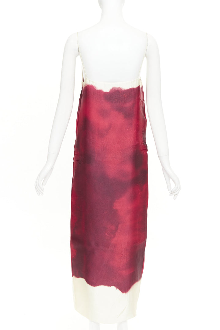 PRADA 2023 Runway red paint effect trompe l'oeil crease pressed dress IT38 XS
