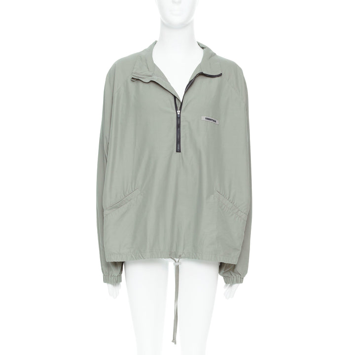 FEAR OF GOD ESSENTIALS khaki cotton nylon half zip logo pullover L