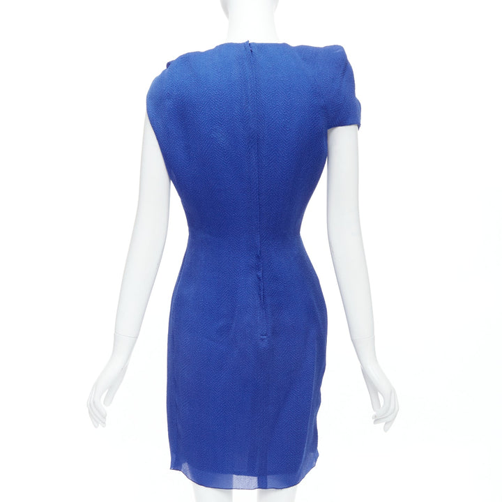 LANVIN 2009 100% silk blue asymmetric bow knot hook drape dress FR36 S