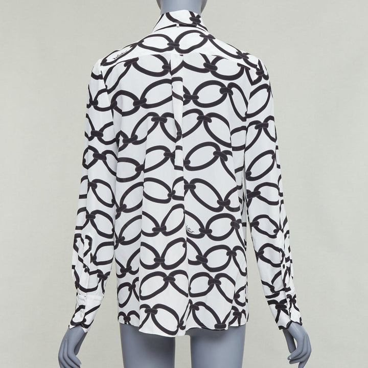 VALENTINO 2022 Chain 1967  black white crepe de chine silk blouse IT38 XS