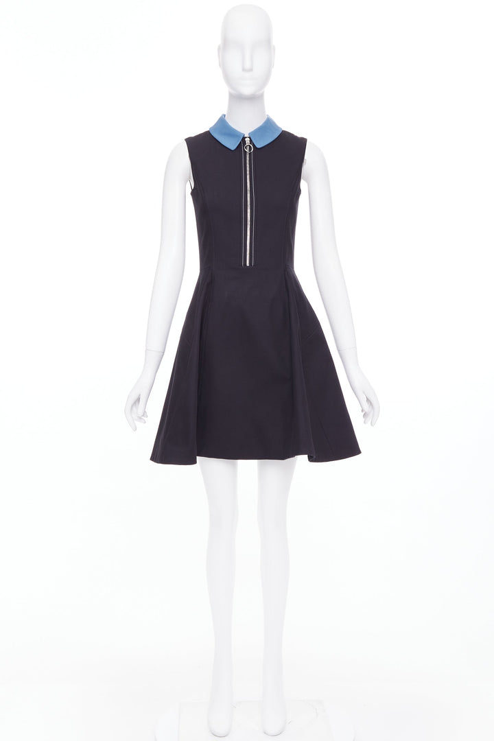 CHRISTIAN DIOR blue black cotton half zip A-line silk dress FR34 XS Elle Fanning