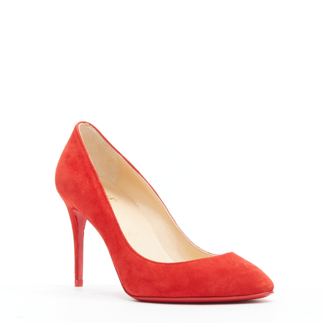 CHRISTIAN LOUBOUTIN Eloise 85 Loubi red suede almond toe classic pump EU36