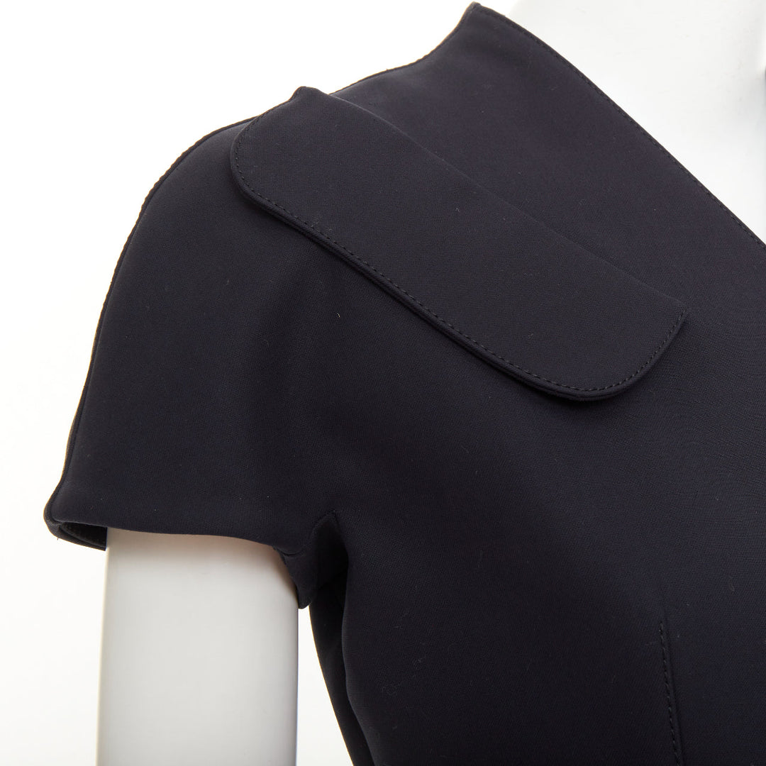 CHRISTIAN DIOR 2019 black cotton asymmetric portrait collar bar jacket FR36 S