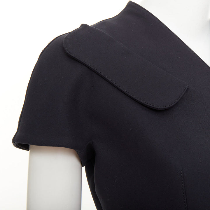 CHRISTIAN DIOR 2019 black cotton asymmetric portrait collar bar jacket FR36 S