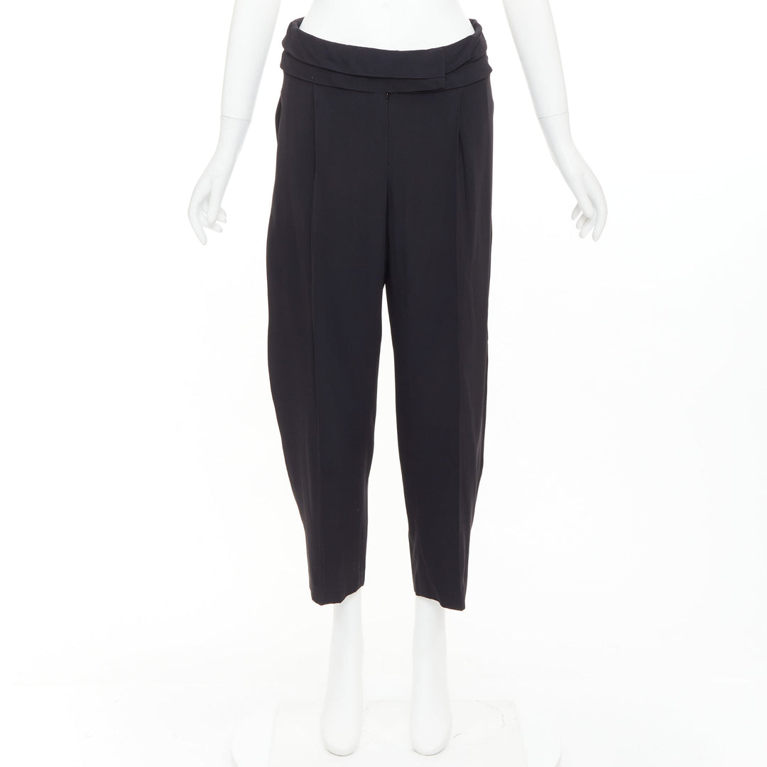 ALEXANDER MCQUEEN black cummerbund waistband tapered cropped trousers IT40 S