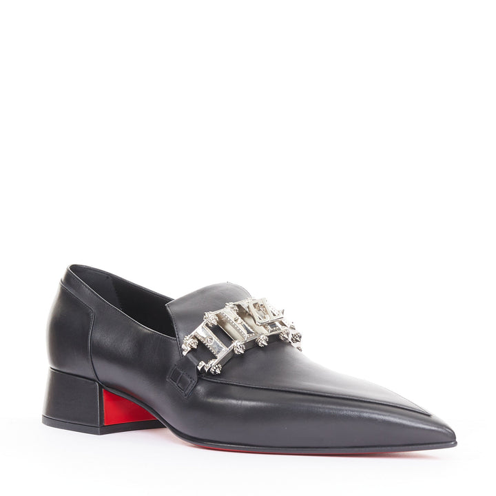 CHRISTIAN LOUBOUTIN Aiguilou 30 black calf leather strass spike loafer EU44 US11