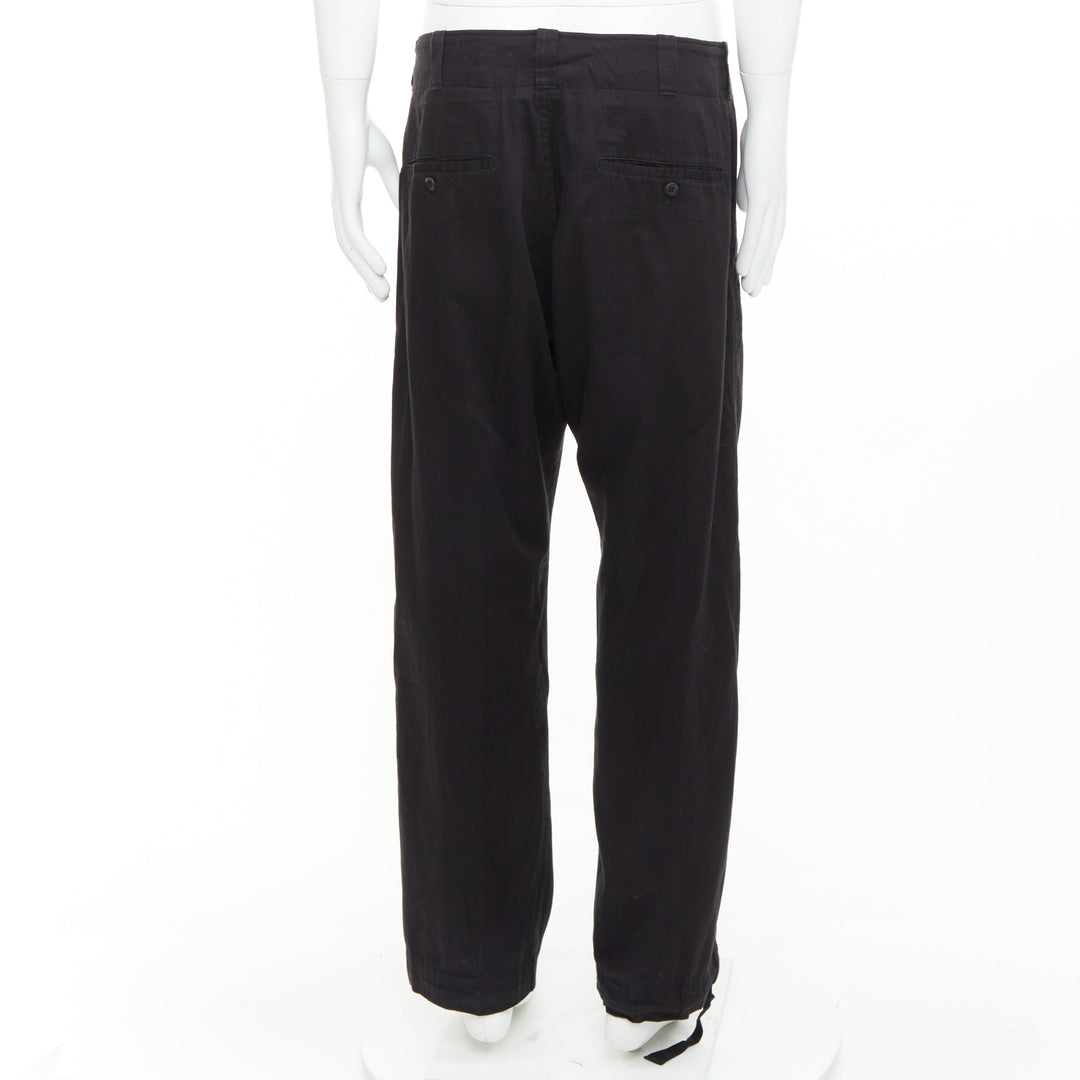 YOHJI YAMAMOTO HOMME black cotton zip pocket wide drawstring pants JP4 XL