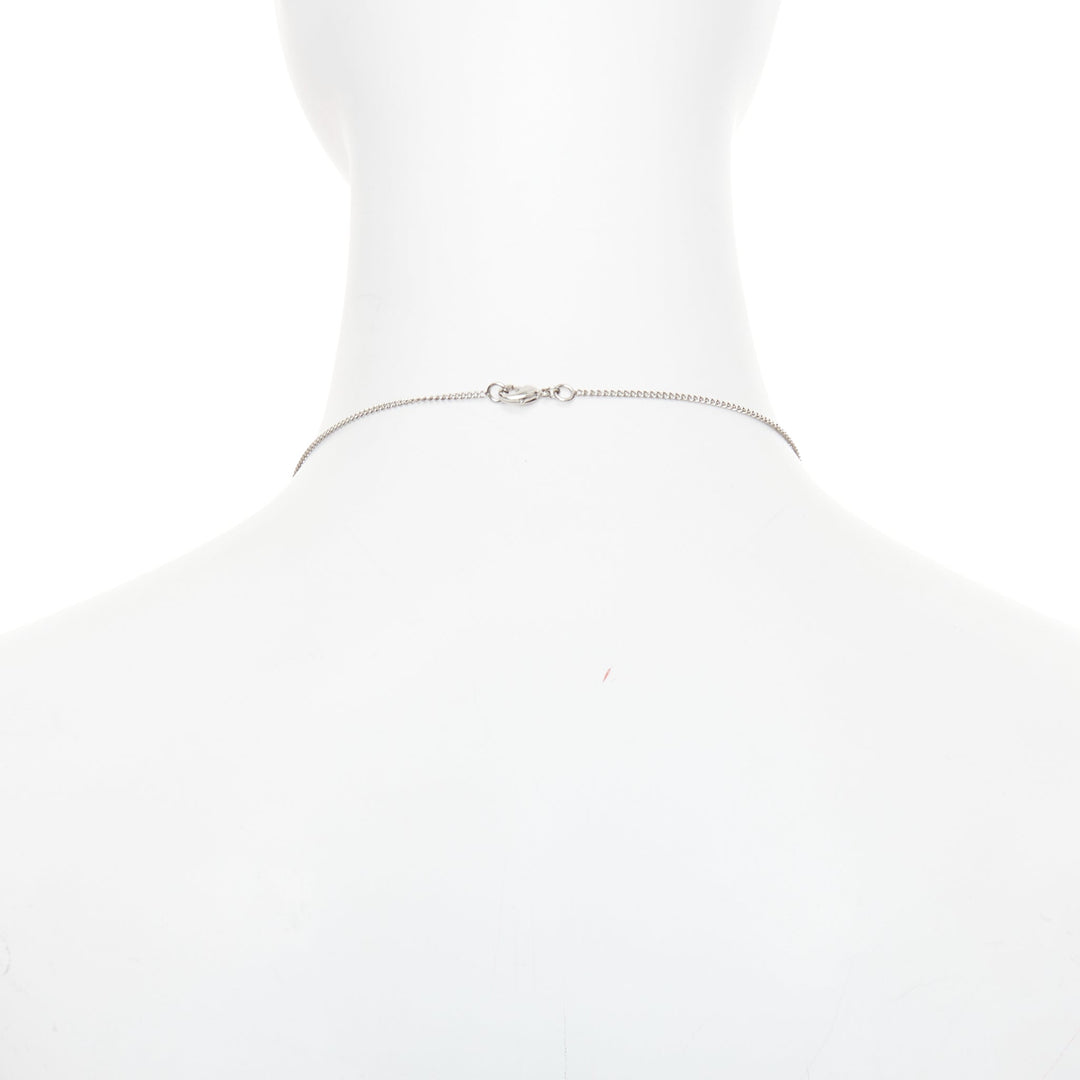 CHANEL 09A silver toned green resin reversible crystal pave CC pendent necklace