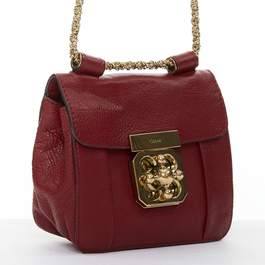 CHLOE Mini Elsie burgundy leather gold turnlock mini crossbody bag