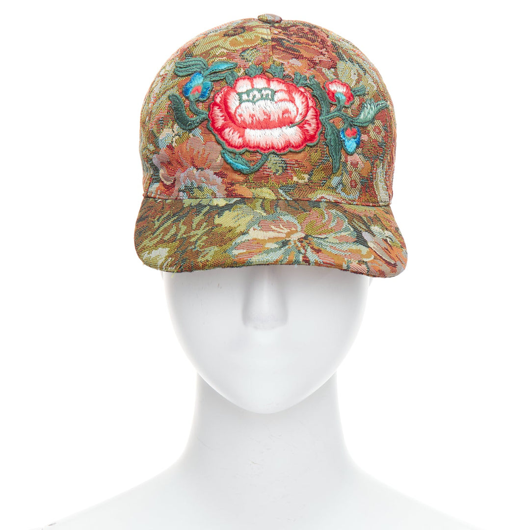 GUCCI green brown floral jacquard embroidered baseball cap 57cm S