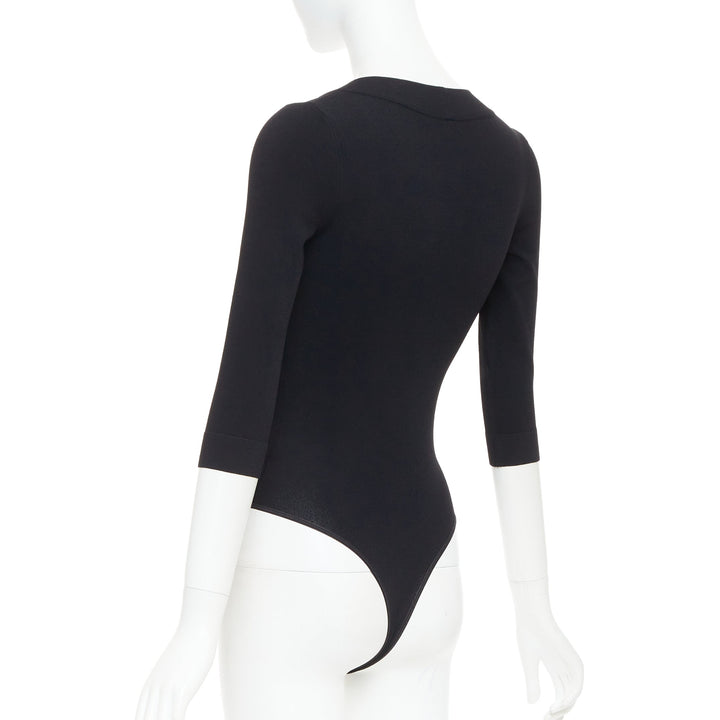 ALAIA black viscose blend V-neck bodysuit t-shirt leotard top FR36 S