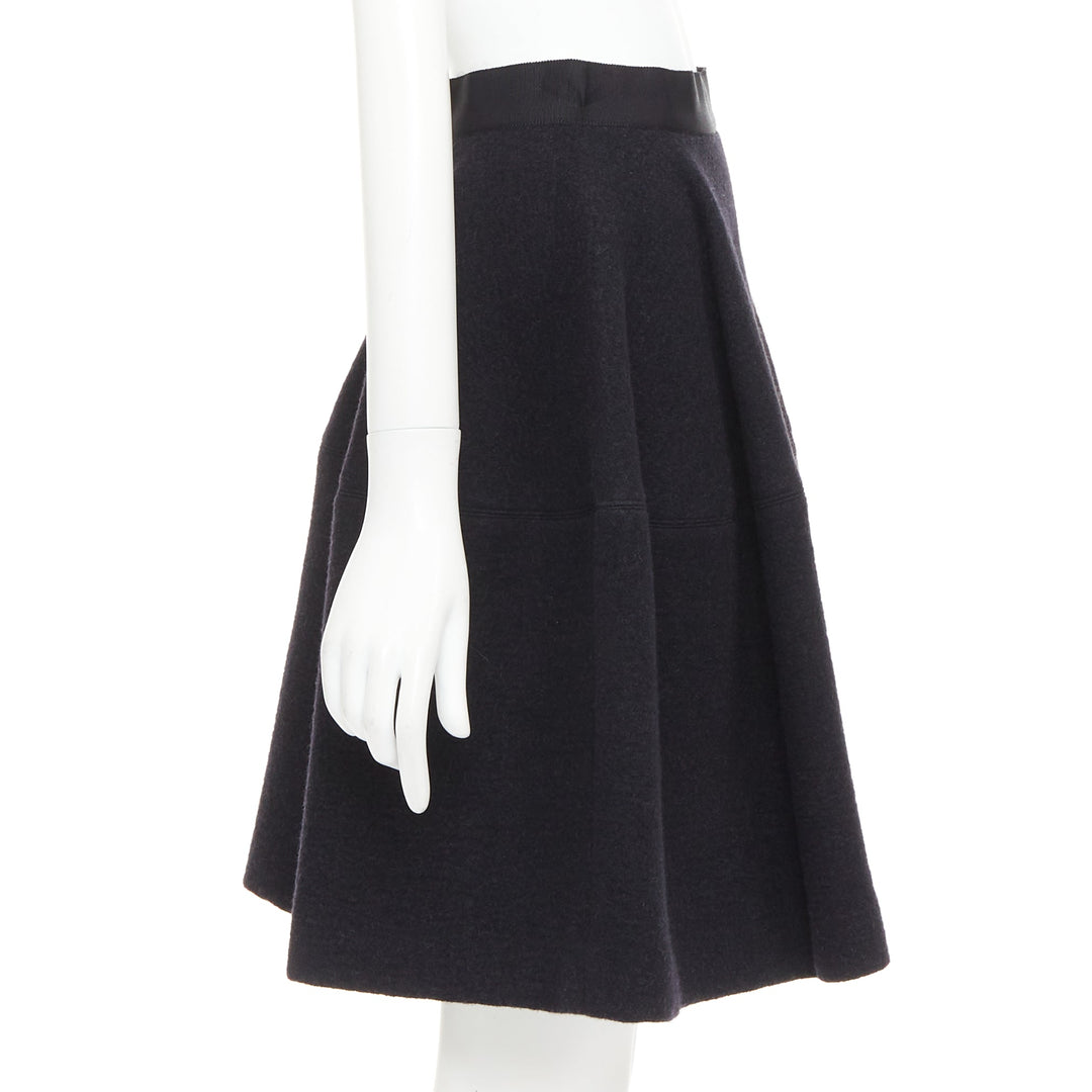 LANVIN grey wool blend black waistband constructed bell shaped skirt FR34 XS