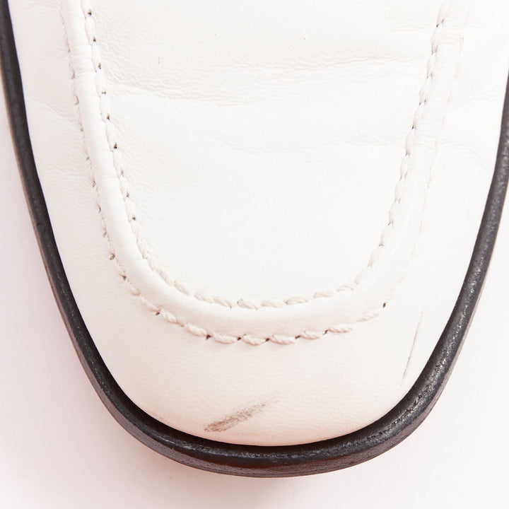 OLD CELINE Phoebe Philo white goat leather brown Triomphe horsebit loafer EU37.5