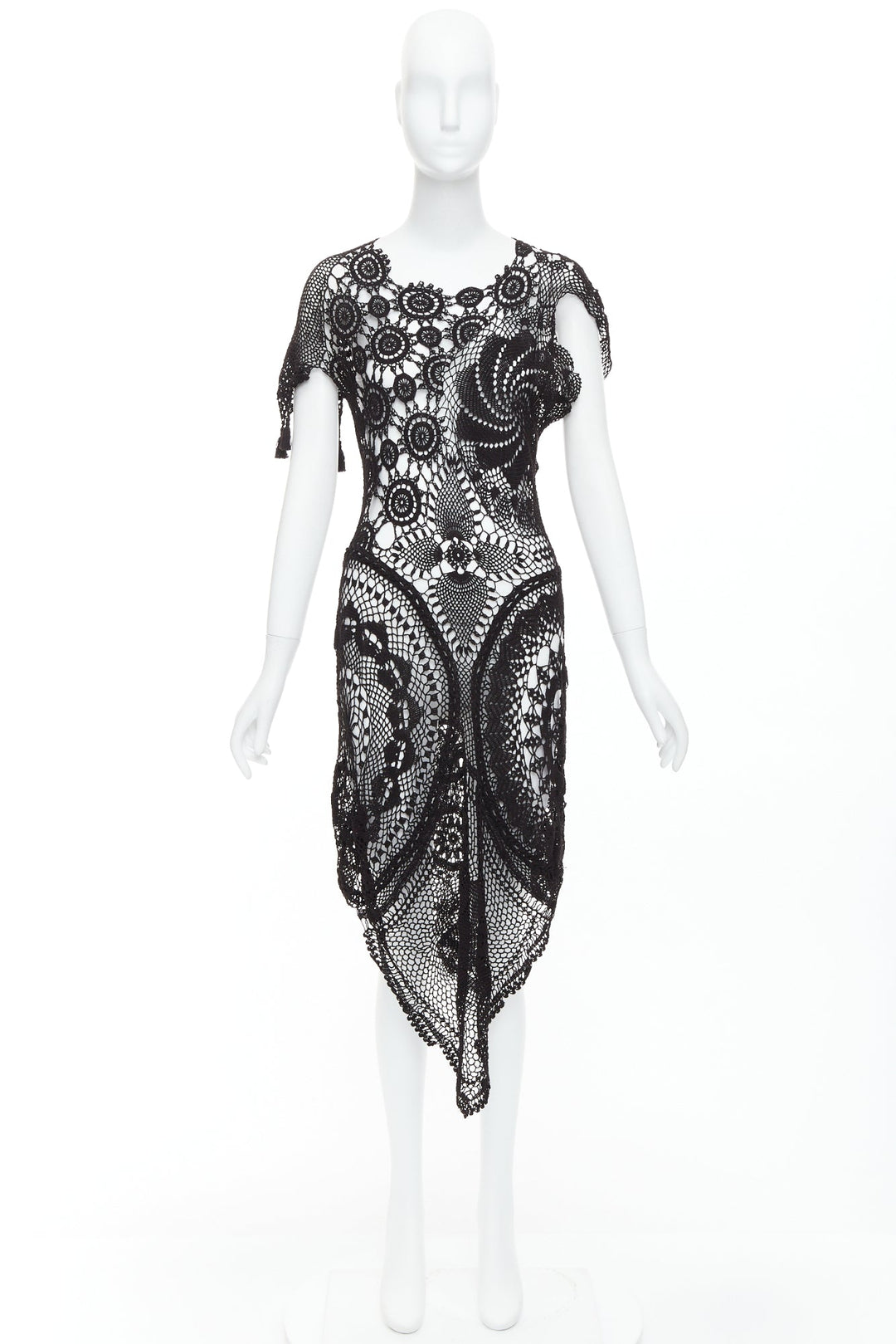 JEAN PAUL GAULTIER 2008 Vintage back lace crochet asymmetric dress IT38 XS